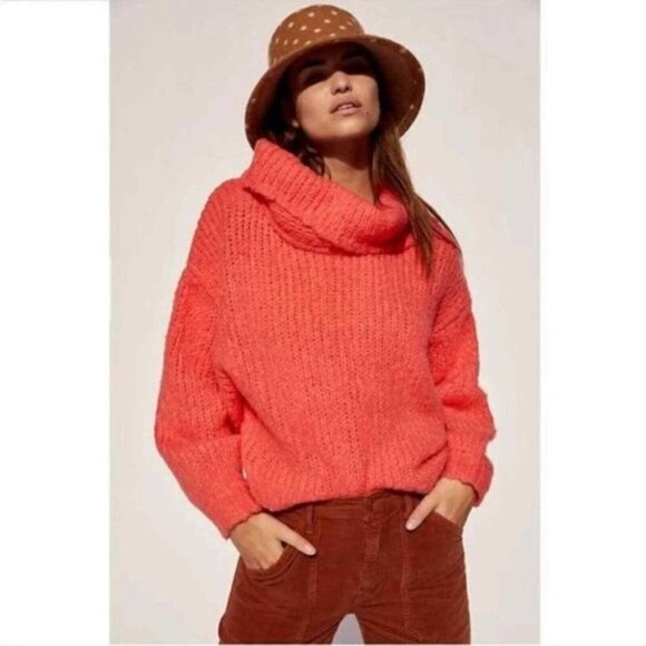 Anthropologie Pilcro Zamora Orange Cropped Cowl‎ Neck Sweater Small - Picture 4 of 9